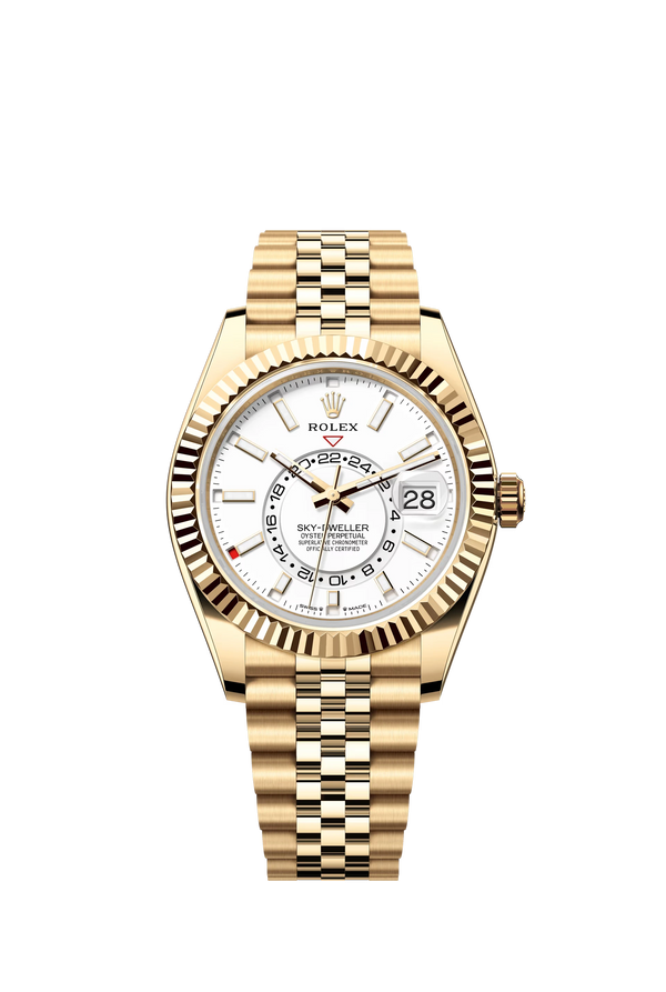 Replica Rolex Heren Sky-Dweller Jubilee (42mm) Goud Wit 336938